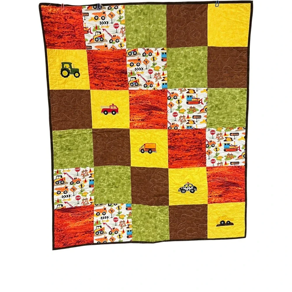 Handmade Construction Vehicle Baby Quilt Tractor Truck Patchwork 48x40